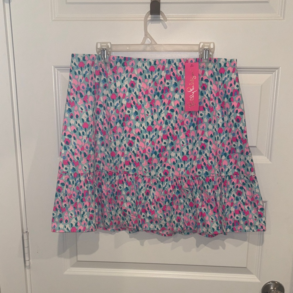 Lilly Pulitzer Pink, Teal & Navy Ruffle-Hem Mini Skirt